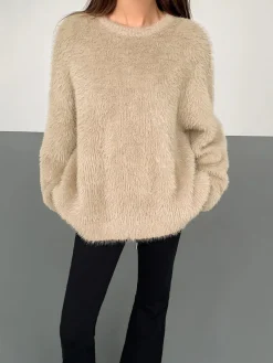 COMMENSE Minimalist Fuzzy Pullover Sweater* Sweater Tops|Sweaters & Cardigans