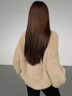 COMMENSE Minimalist Fuzzy Pullover Sweater* Sweater Tops|Sweaters & Cardigans