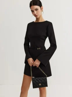 COMMENSE Minimalist Long Sleeve Belted Dress* Black Dresses|Casual Dresses