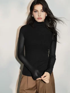 COMMENSE Minimalist Mock Neck Jersey Top* T-shirts|Tops
