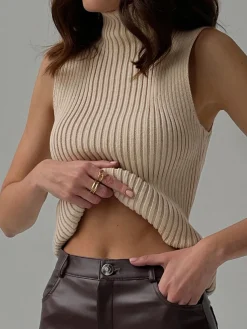 COMMENSE Minimalist Mock Neck Rib Tank Top* Sweater Vests|Sweaters & Cardigans