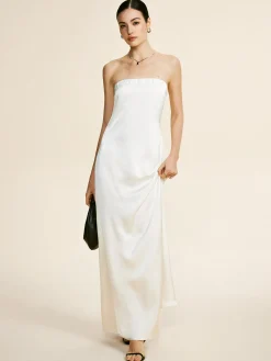 COMMENSE Minimalist Plain Draped Tube Dress* White Dresses|Cocktail & Party Dresses