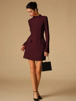 COMMENSE Minimalist Plain Mock Neck Dress* Cocktail & Party Dresses|Vacation Dresses