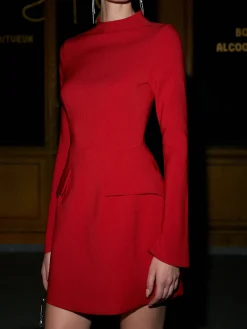 COMMENSE Minimalist Plain Mock Neck Dress* Cocktail & Party Dresses|Vacation Dresses