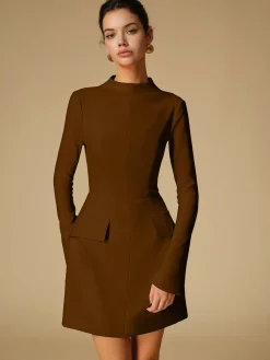 COMMENSE Minimalist Plain Mock Neck Dress* White Dresses|Black Dresses