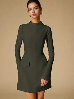 COMMENSE Minimalist Plain Mock Neck Dress* White Dresses|Black Dresses