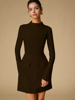 COMMENSE Minimalist Plain Mock Neck Dress* White Dresses|Black Dresses