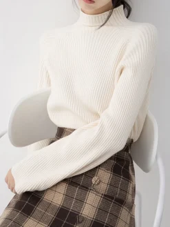 COMMENSE Minimalist Plain Ribbed Sweater* Sweater Tops|Sweaters & Cardigans