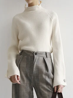 COMMENSE Minimalist Plain Ribbed Sweater* Sweater Tops|Sweaters & Cardigans