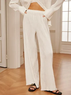 COMMENSE Minimalist  Plisse Wide Leg Pants* Long Sleeve Sets|Wide Leg