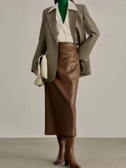 COMMENSE Minimalist PU Leather Skirt* Skirts|Bottoms
