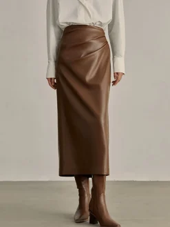 COMMENSE Minimalist PU Leather Skirt* Skirts|Bottoms