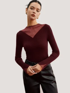 COMMENSE Minimalist Sheer Ribbed Stretch Sweater* Sweater Tops|Sweaters & Cardigans