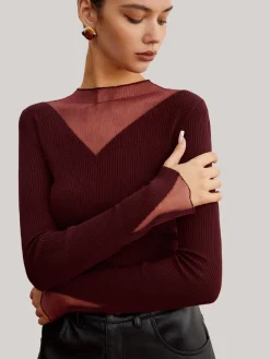 COMMENSE Minimalist Sheer Ribbed Stretch Sweater* Sweater Tops|Sweaters & Cardigans
