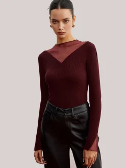 COMMENSE Minimalist Sheer Ribbed Stretch Sweater* Sweater Tops|Sweaters & Cardigans