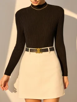 COMMENSE Minimalist Slim Plisse Knit Top* Sweater Tops|Sweaters & Cardigans