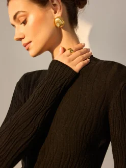 COMMENSE Minimalist Slim Plisse Knit Top* Sweater Tops|Sweaters & Cardigans