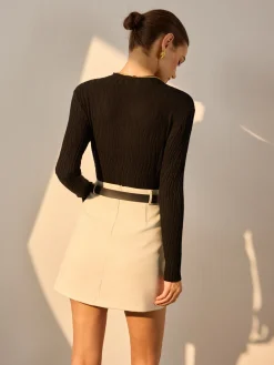 COMMENSE Minimalist Slim Plisse Knit Top* Sweater Tops|Sweaters & Cardigans