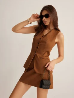 COMMENSE Minimalist Suede Mini Skirt* Skirts|Matching Sets