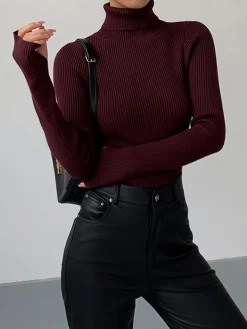 COMMENSE Minimalist Turtleneck Slim Knit Top* Sweater Tops|Sweaters & Cardigans