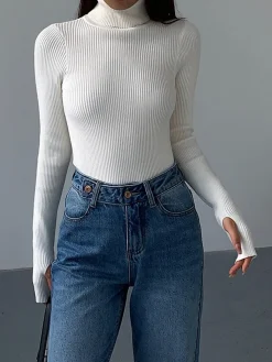 COMMENSE Minimalist Turtleneck Slim Knit Top* Sweater Tops|Sweaters & Cardigans