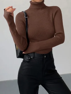 COMMENSE Minimalist Turtleneck Slim Knit Top* Sweater Tops|Sweaters & Cardigans