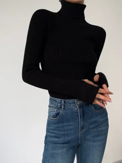 COMMENSE Minimalist Turtleneck Slim Knit Top* Sweater Tops|Sweaters & Cardigans