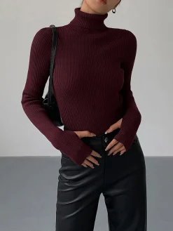 COMMENSE Minimalist Turtleneck Slim Knit Top* Sweater Tops|Sweaters & Cardigans