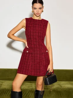 COMMENSE Minimalist Tweed Tank Short Dress* Wedding Guest Dresses|Dresses