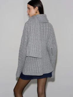 COMMENSE Minimalist Twist Shift Sweater With Scarf* Sweater Tops|Sweaters & Cardigans