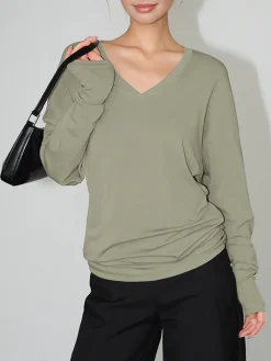 COMMENSE Minimalist V-Neck Draped Top* T-shirts|Tops