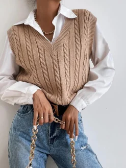 COMMENSE Minimalist V-Neck Twist Vest* Sweater Vests|Sweaters & Cardigans