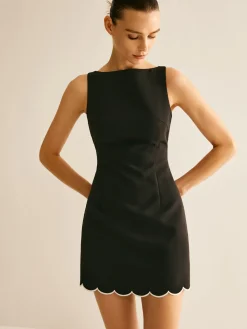 COMMENSE Minimalist Wave Trim Tank Dress* Black Dresses|Casual Dresses