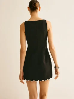 COMMENSE Minimalist Wave Trim Tank Dress* Black Dresses|Casual Dresses