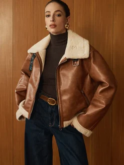 COMMENSE Minky Faux Leather Zipper Jacket* Outerwear|Jackets