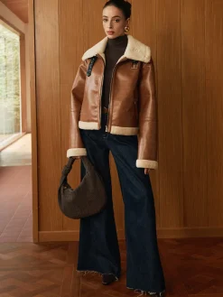 COMMENSE Minky Faux Leather Zipper Jacket* Outerwear|Jackets