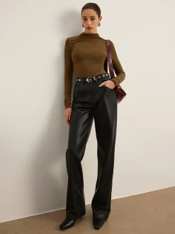 COMMENSE Mock Neck Asymmetical Pleated Top* T-shirts