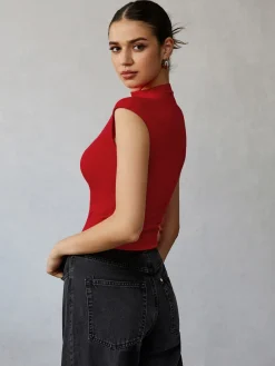 COMMENSE Mock Neck Cap Sleeve T-Shirt* T-shirts|Tops