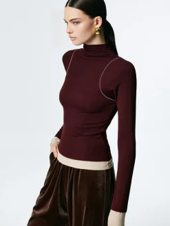 COMMENSE Mock Neck Contrast Binding Jersey Top* T-shirts|Tops