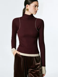 COMMENSE Mock Neck Contrast Binding Jersey Top* T-shirts|Tops
