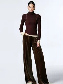 COMMENSE Mock Neck Contrast Binding Jersey Top* T-shirts|Tops