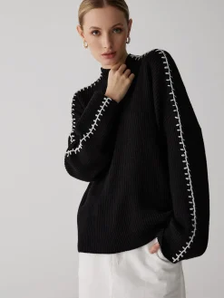 COMMENSE Mock Neck Contrast Knit Sweater* Sweater Tops|Sweaters & Cardigans