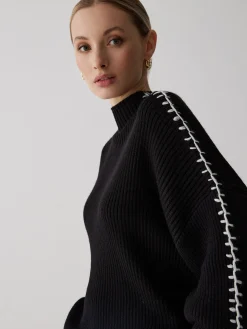 COMMENSE Mock Neck Contrast Knit Sweater* Sweater Tops|Sweaters & Cardigans