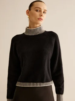 COMMENSE Mock Neck Contrast Pinstripe Sweater* Sweater Tops|Sweaters & Cardigans