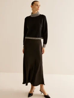 COMMENSE Mock Neck Contrast Pinstripe Sweater* Sweater Tops|Sweaters & Cardigans