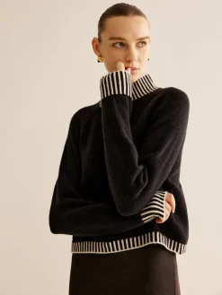 COMMENSE Mock Neck Contrast Pinstripe Sweater* Sweater Tops|Sweaters & Cardigans