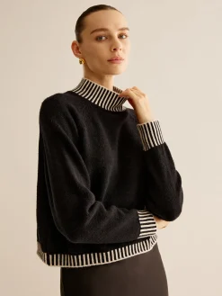 COMMENSE Mock Neck Contrast Pinstripe Sweater* Sweater Tops|Sweaters & Cardigans