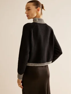 COMMENSE Mock Neck Contrast Pinstripe Sweater* Sweater Tops|Sweaters & Cardigans