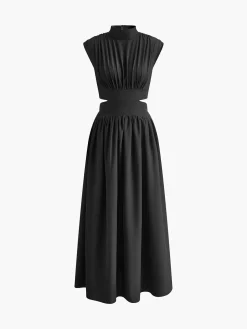 COMMENSE Mock Neck Cut Out Long Dress* White Dresses|Black Dresses