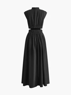 COMMENSE Mock Neck Cut Out Long Dress* White Dresses|Black Dresses